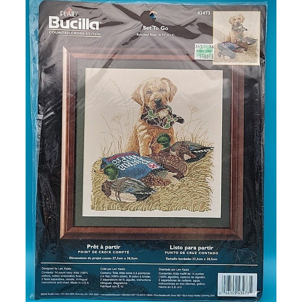 Bucilla Set to Go Cross Stitch Kit Hunting Dog Lab Ducks Sue Ellen Ross 2004